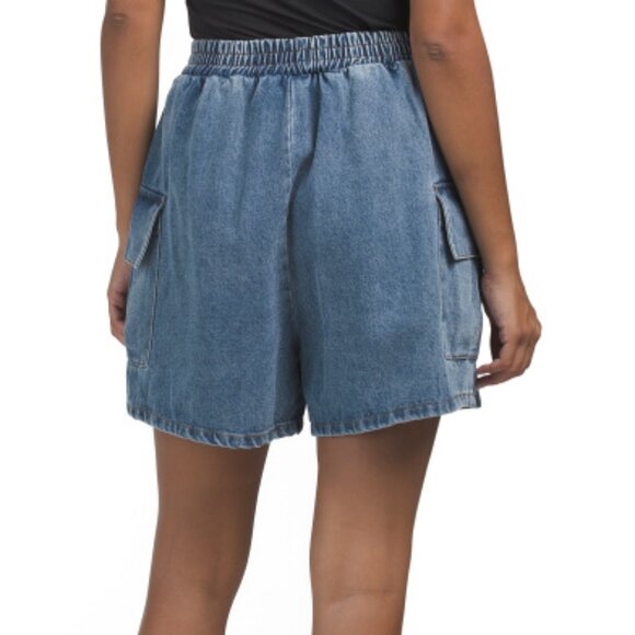 GRACIA Flap Pocket Elastic Waist Denim Shorts - Picture 2 of 5